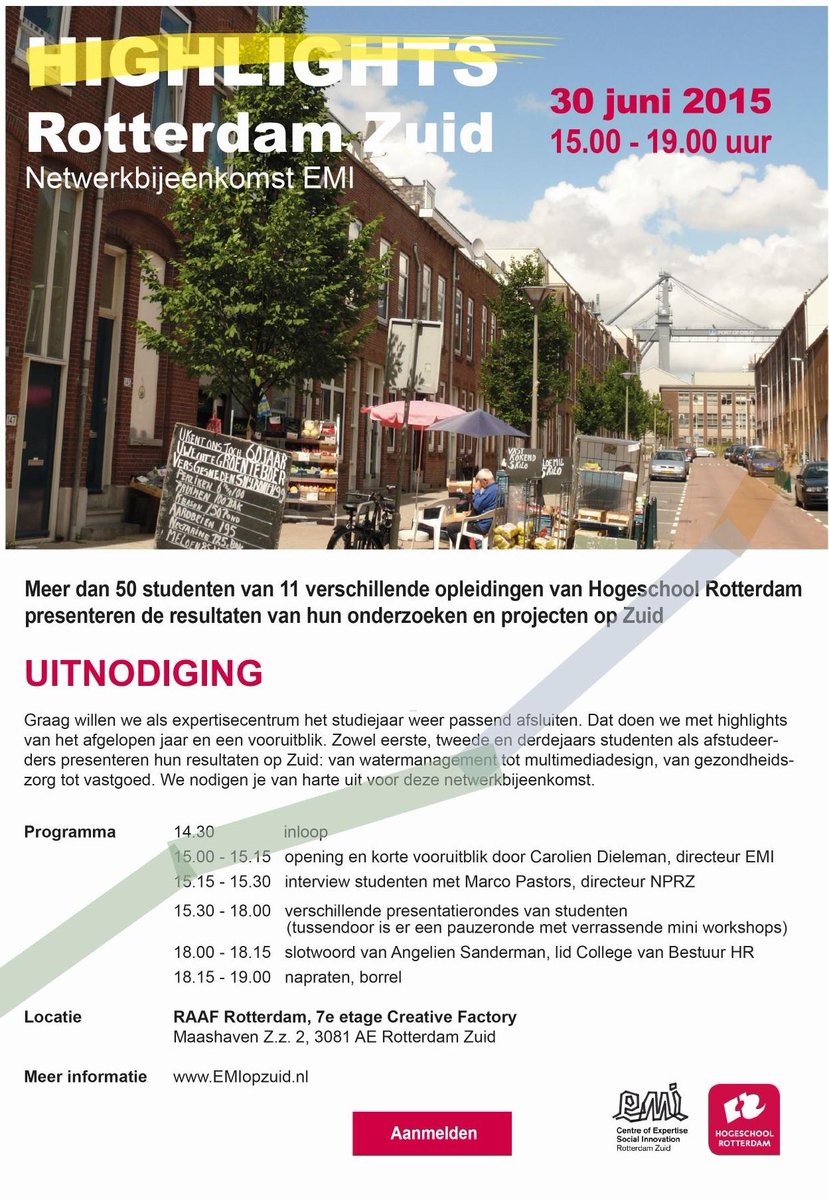 studenten <a href="/hsrotterdam/">Hogeschool Rotterdam</a>  presenteren resultaten van onderzoeken/projecten op Zuid. Aanmelden: emiopzuid.nl/info-783/aanme…