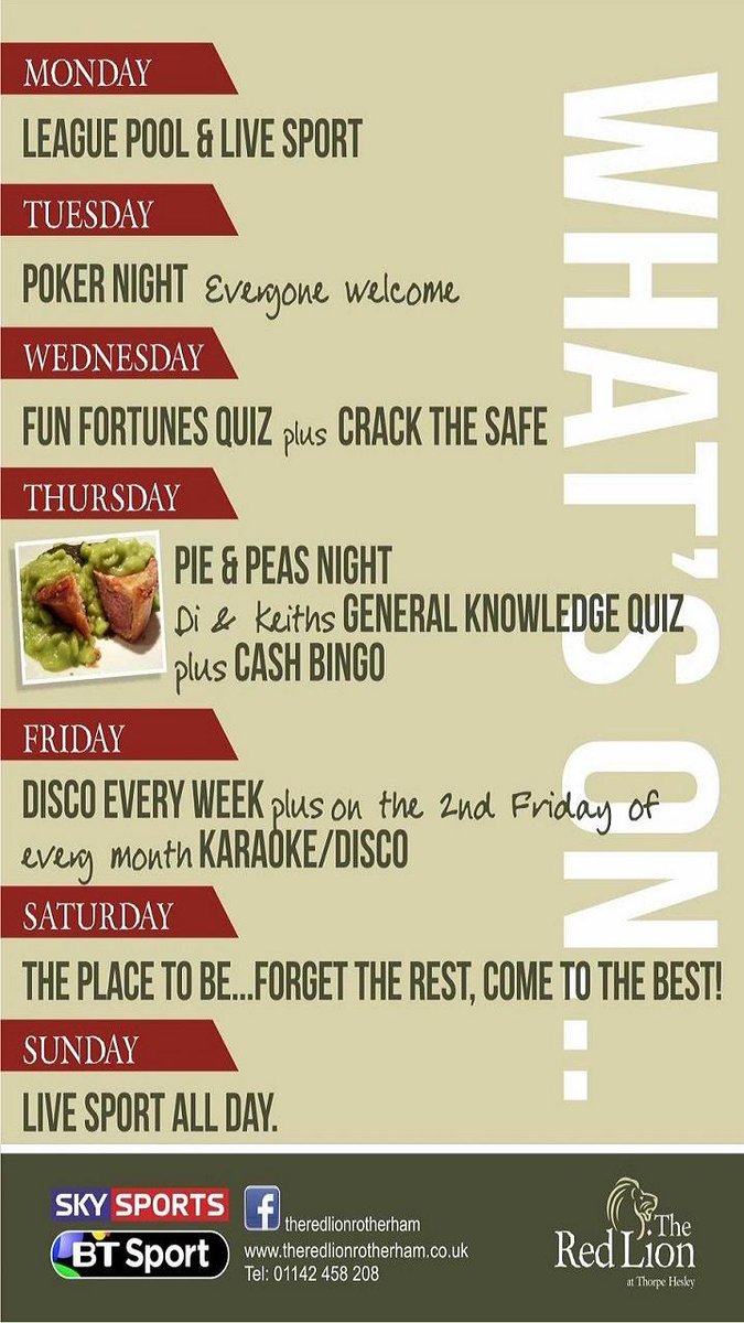 Whats on at The Red Lion..