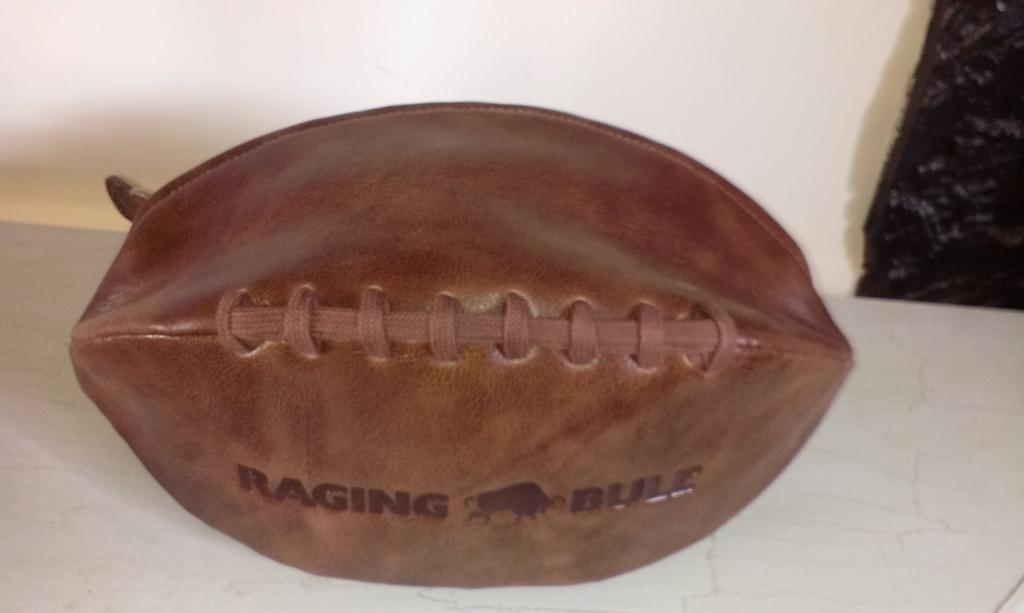 Great Father's Day present! Leather 'Raging Bull' rugby ball washbag! £42 available at Renaissance #Ledbury