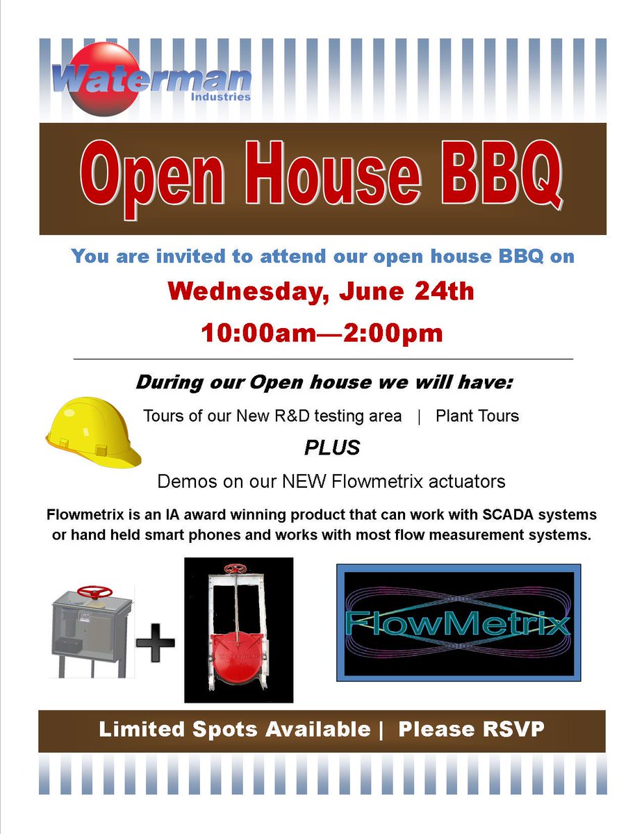 WatermanIndLLC's tweet photo. Join us on Wednesday, June 24th for our Open House where we will be presenting our new Flowmatrix products over lunch http://t.co/ckVBE0pgbx
