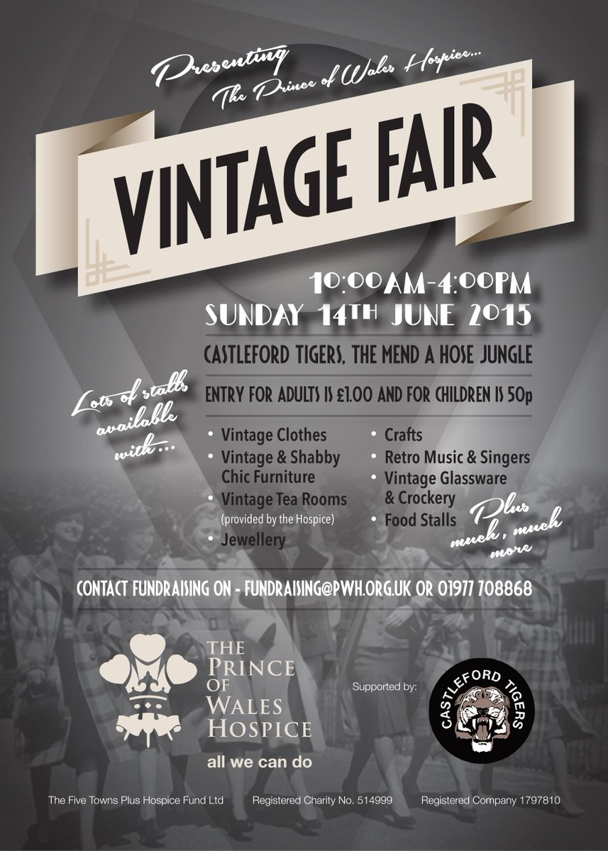 Fantastic Vintage Fair hosted by <a href="/pwhospice/">The Prince of Wales Hospice</a> coming to The Jungle this Sunday #PontCasHour #Yorkshirehour