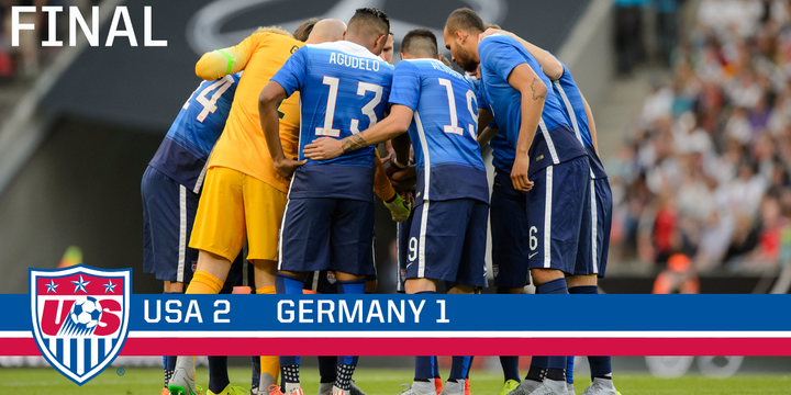 FINAL: USA 2, GER 1. The #USMNT takes down the World Champs in Germany. Total team effort. #OneNationOneTeam