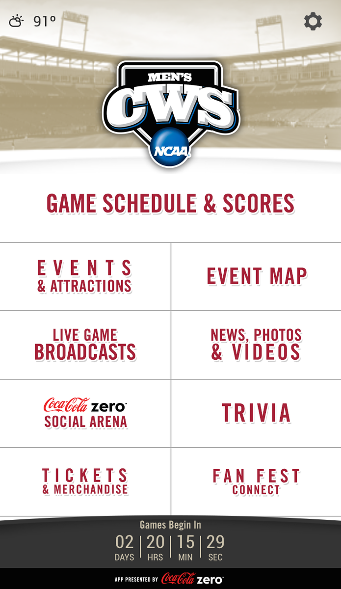 First time in Omaha?
#CWS Veteran?

Download the APP today!
NCAA.com/CWSApp