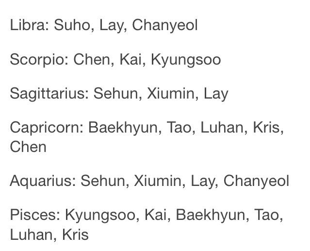 exo horoscopes!! on Twitter "What EXO Members The Signs