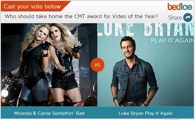 bedloo's tweet image. Checking out the #CMTAwards? Be sure to vote for Video of the Year at bedloo.com/bedloo. #SomethinBad #CMT