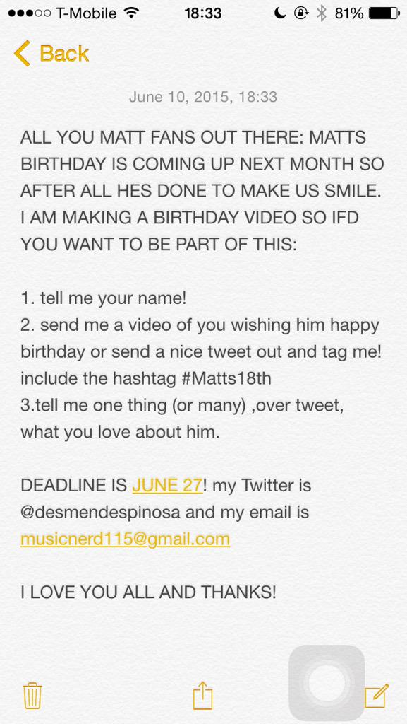 acast1987's tweet photo. #Matts18th !!! ALL MATT FANS PLEASE READ! this is big! http://t.co/NSJPoDNA4z