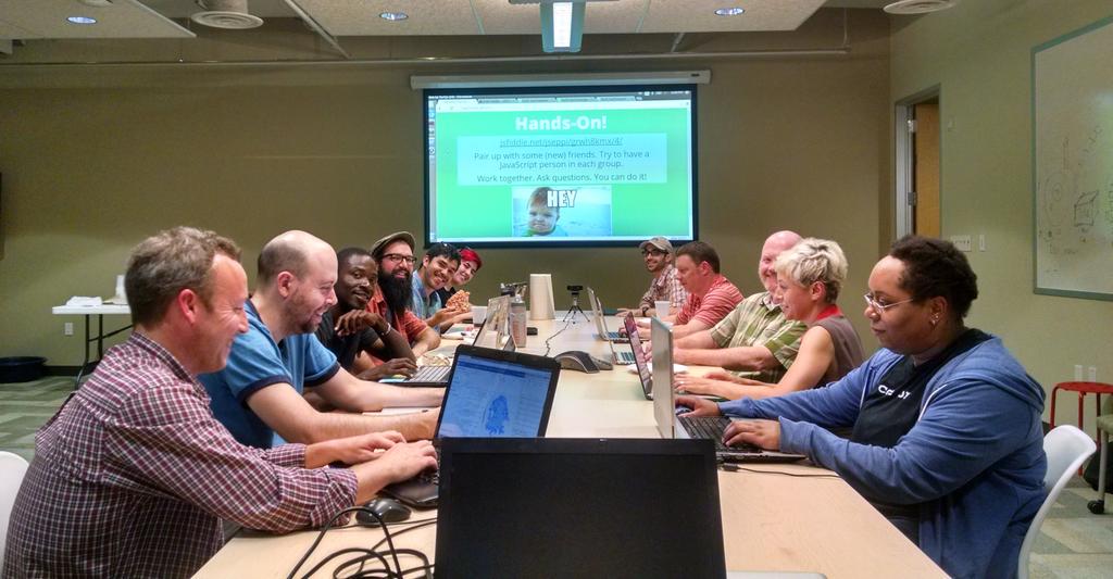 MaptimeATX's tweet image. We&apos;re in the hands-on portion of our Intro to #Turfjs #maptime!