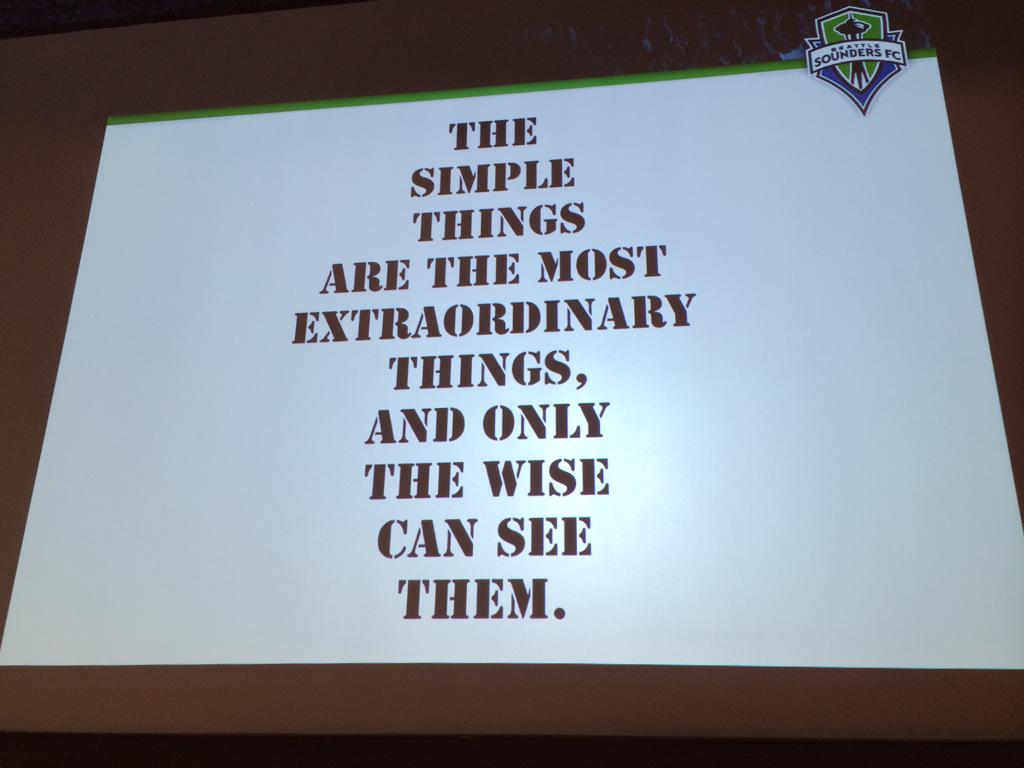 Key recurring message of the week from <a href="/DaveTenney/">David Tenney</a> at <a href="/SSFCSpSci/">Sounders Sports Science & Analytics</a> #keepitsimple #culture #context #AlwaysLearning