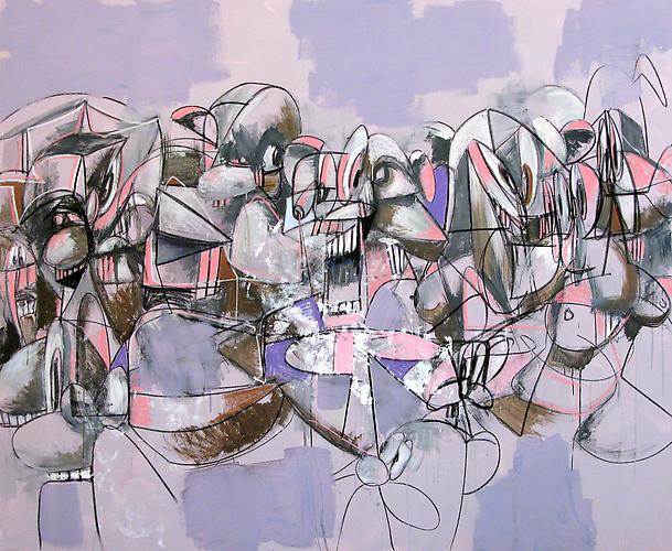 thinkvioletpod's tweet image. George Condo, Cascading Butlers, 2011.  Acrylic, charcoal, pastel on linen #art #painting