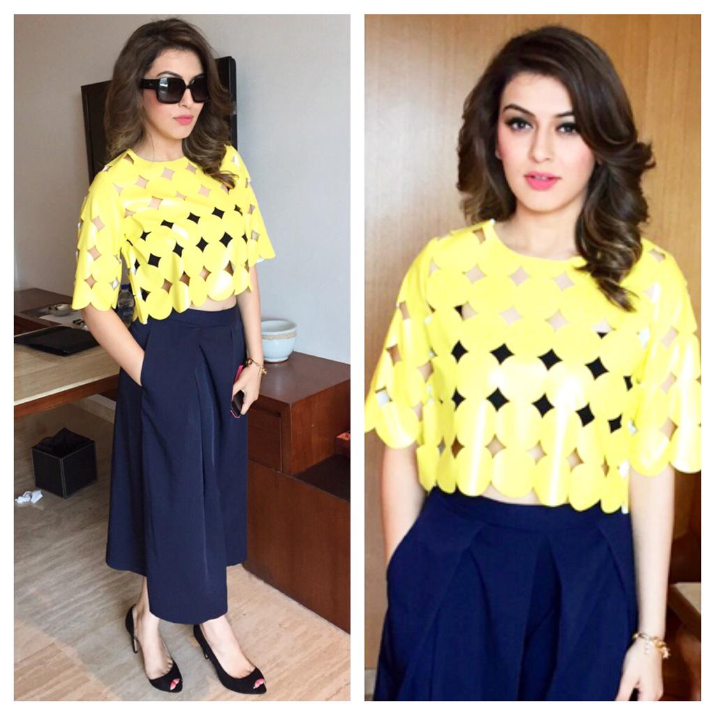 NeerajaKona's tweet photo. Bringing the summer fun in yellow! @ihansika rocks another @MadisonOnPeddar look for her promotions for Romeo Juliet💛 http://t.co/VyN7qxRyhC