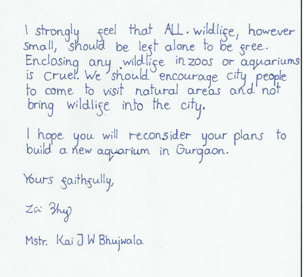 SanctuaryAsia's tweet photo. This sensitive letter by ten-year-old Kai, explaining why #aquariums are unethical, gives us hope for tomorrow! http://t.co/s6T9C2PWQl