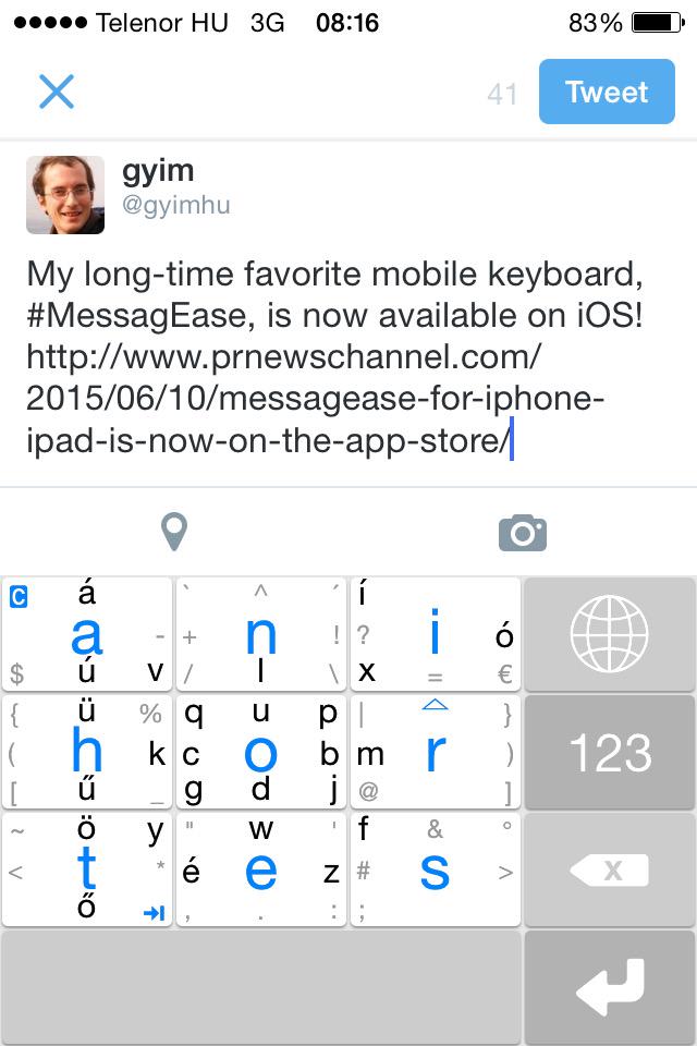 gyimhu's tweet photo. My long-time favorite mobile keyboard, #MessagEase, is now available on iOS! http://t.co/mKWvVcwUK2 http://t.co/dIyzkjfwuM