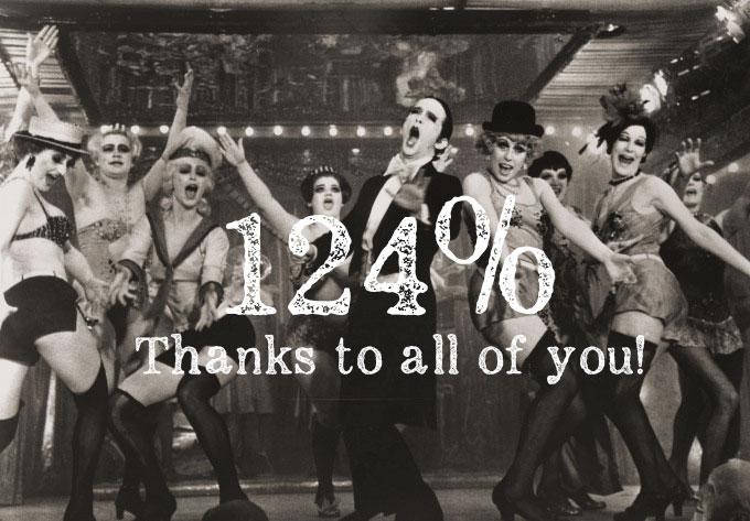 Party time: We made it! 124%! You are so interdimensionally awesome!