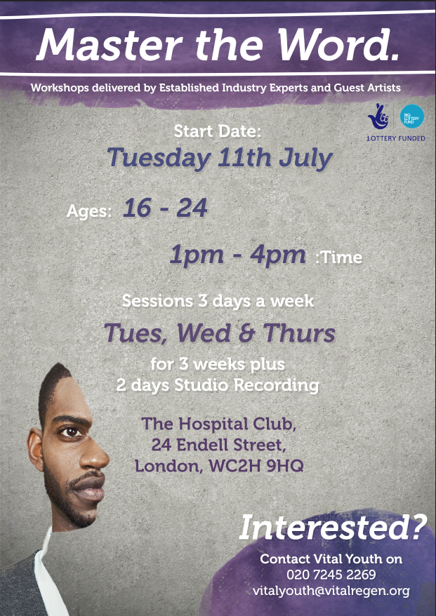 VitalYouth_Arts's tweet photo. @InspireTwo NEW MASTER THE WORD - Spoken Word Project for Young People aged 16-24. RT &amp; Contact us for more info! http://t.co/Vdr0PxGxXX