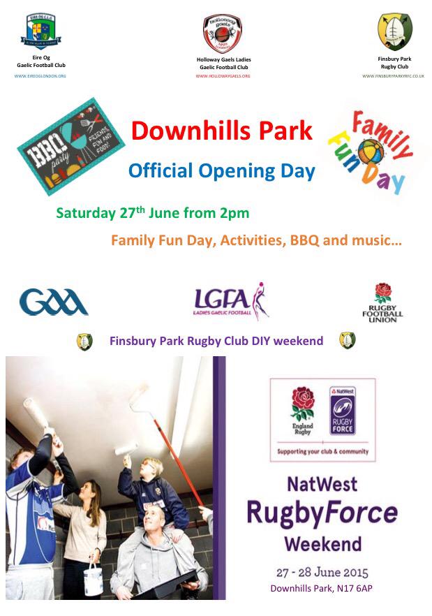 EireOgLDN's tweet photo. Downhills Park official opening day, Saturday 27th June. All welcome RT @HaringeyIrish17 @Haringey_IrishC ur http://t.co/ufJwR5czCS