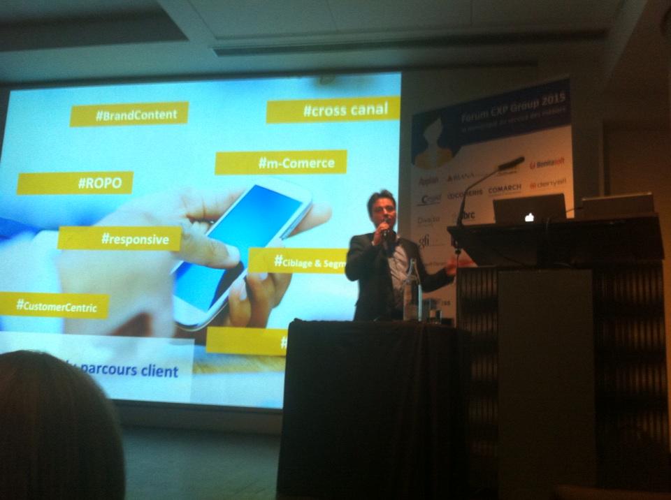 Actuellement au #ForumCXPGroup, <a href="/OlivierRavel/">Olivier Ravel</a> présente les technos au service du #parcoursclients @gfiinformatique