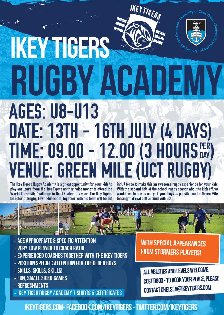 The Ikeys will be visiting local prep schools next week to invite all u8-u13 rugby boys to join us at the Green Mile: