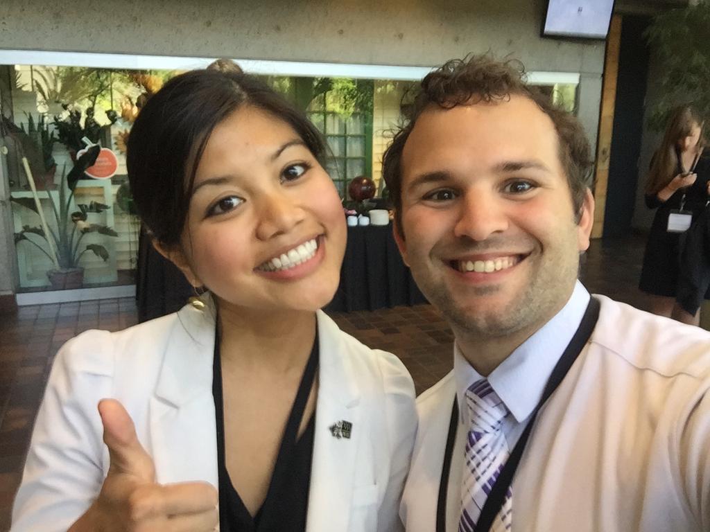 HamiltonHIVE's tweet photo. #TBT to @hamiltonchamber #BAES2015 @RBGCanada! All smiles from Chair @Abigail_Santos1 &amp; @YEPHamilton @cameod #HamOnt http://t.co/7tKJUhs4jI