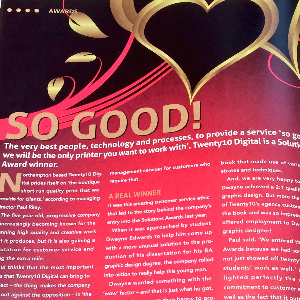 EarthIslandUK's tweet photo. @Twenty10Digital are a @SolutionsAwards winner by being 'so good... The only printer you want to work with' #TSA15 http://t.co/iv8ANdUkks