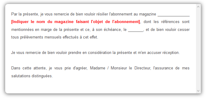 [MODÈLE #LRE] : #Lettre de résiliation d'un abonnement à un magazine via #LRAR
