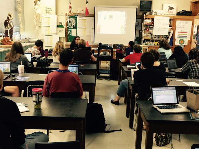 AISDTech's tweet photo. #aisdcwc Writing across content with digital tools @ClaireHgnAlv @LizardcB @AISD_OA http://t.co/RAQVm1v9a3