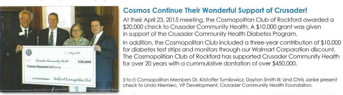 CosmoINTL's tweet image. Our Rockford Club awarded a $20k ck to Crusader Community Health &amp;amp; a $10k grant in support of the #Diabetes Program.