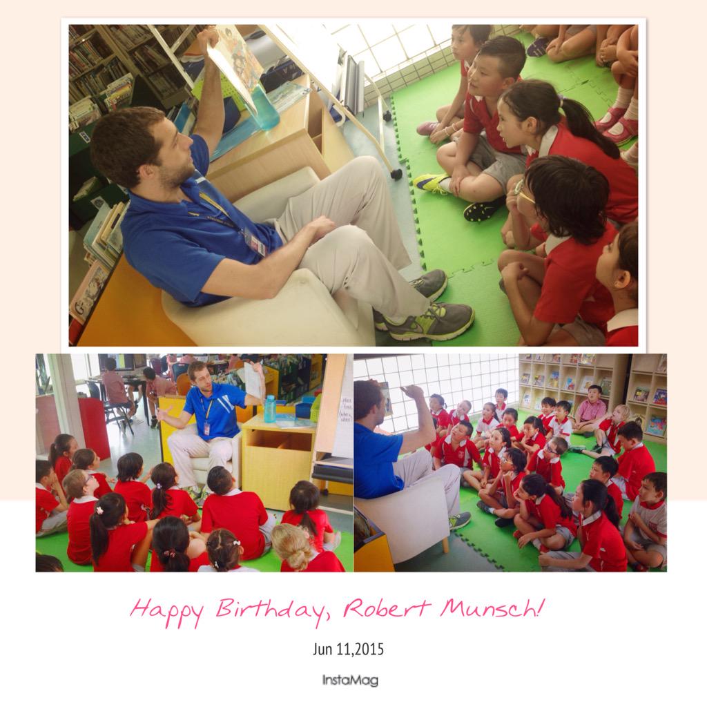 Happy Birthday Robert Munsch! Gr.2-1 were enjoying their teacher\s reading of a Munsch story. 