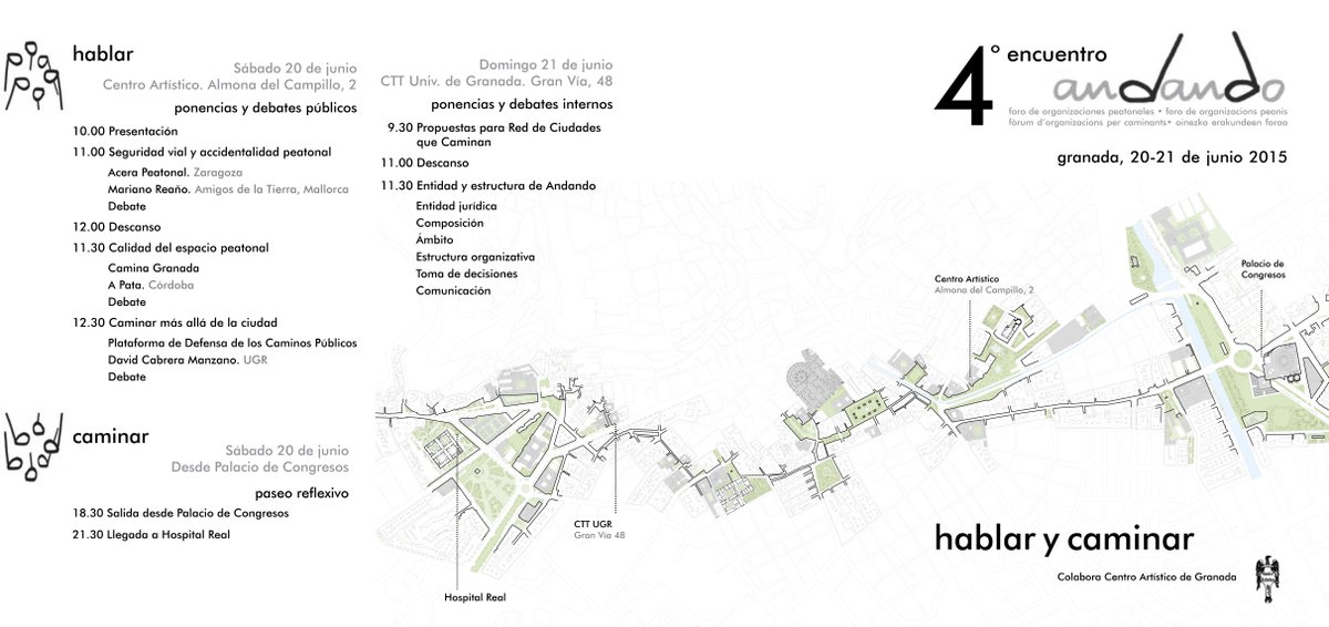 Sábado 20 de junio en Granada, #encuentroandando de 10.00 a 14.00 entrada libre a ponencias y debates peatonales