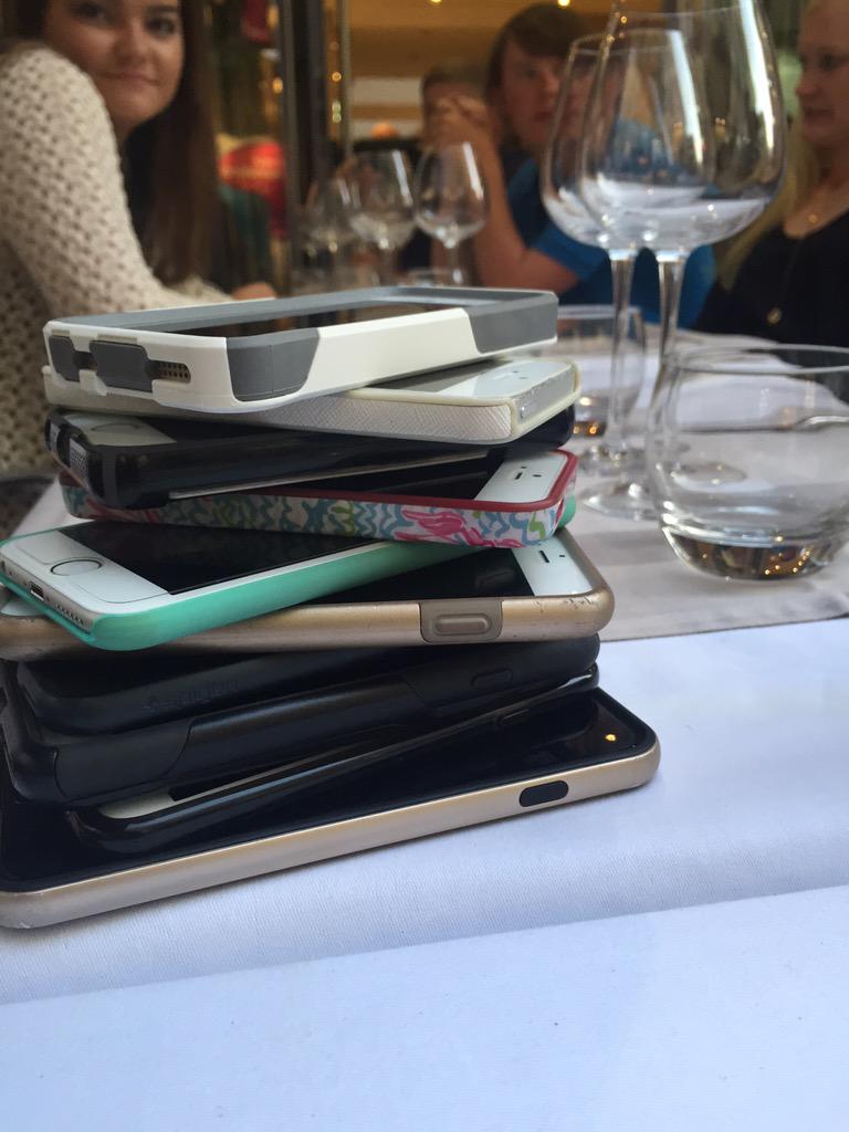 glaeserteach's tweet photo. The #phonestack appears again! I swear it's not all just me. #pdsfrance15 http://t.co/t4Lk73q0Y1