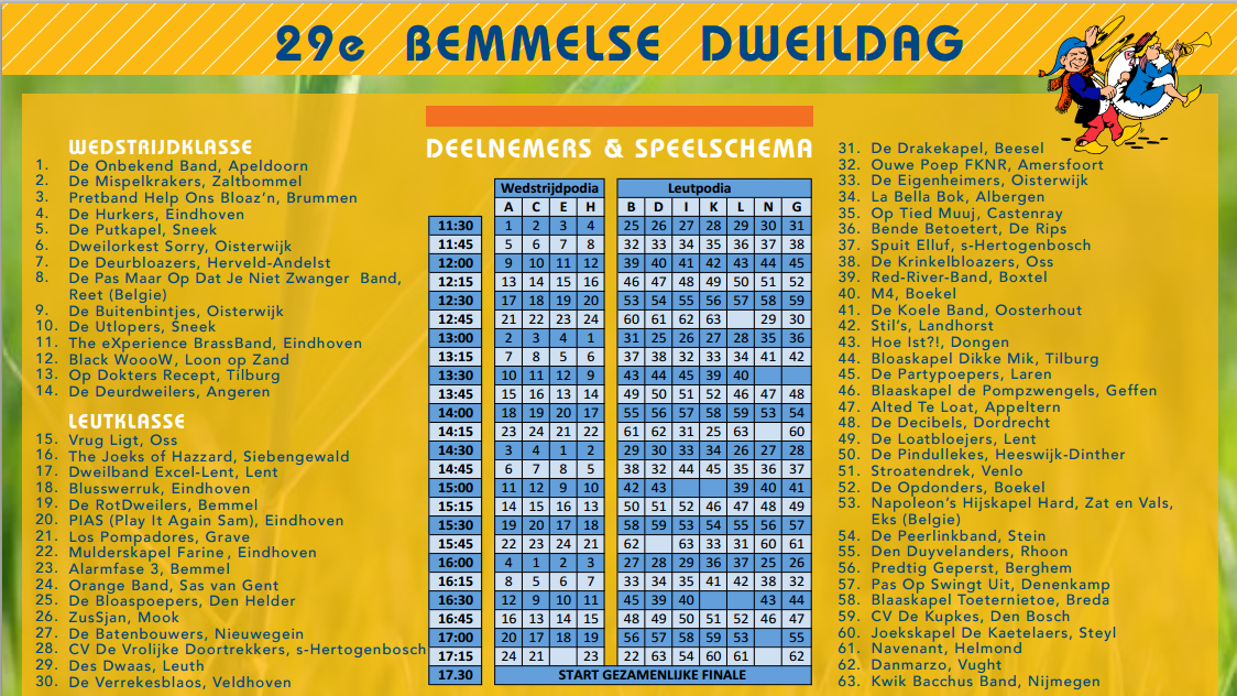 pretband's tweet photo. Hierbij het schema voor komende zondag in @dweildagbemmel 
Let vooral op het nummertje ''3'':) http://t.co/zNURg4mJEc