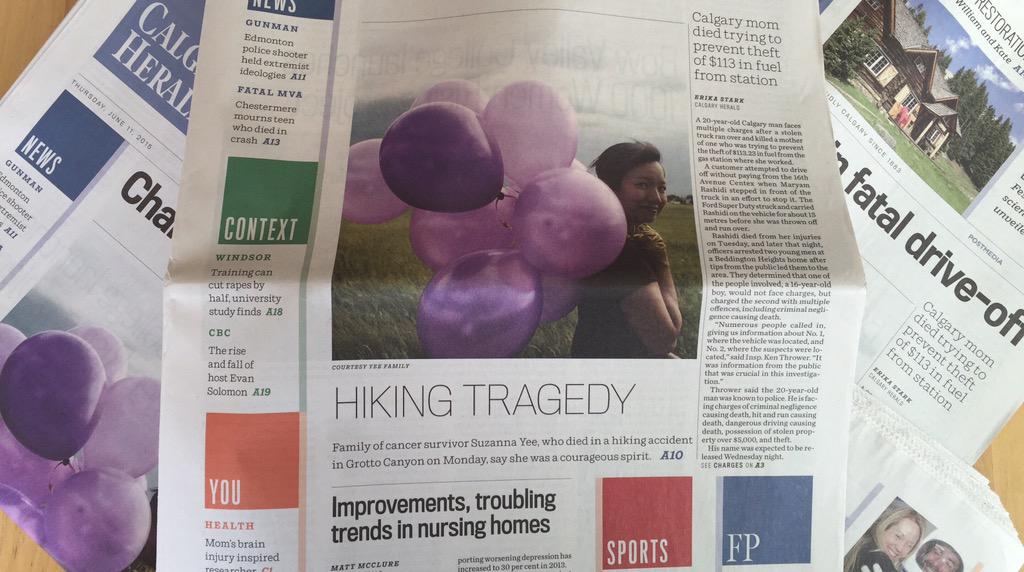403KFilms's tweet photo. Front page #ForSue. Thank you @calgaryherald for such an amazing tribute. http://t.co/mNA0hY2akD