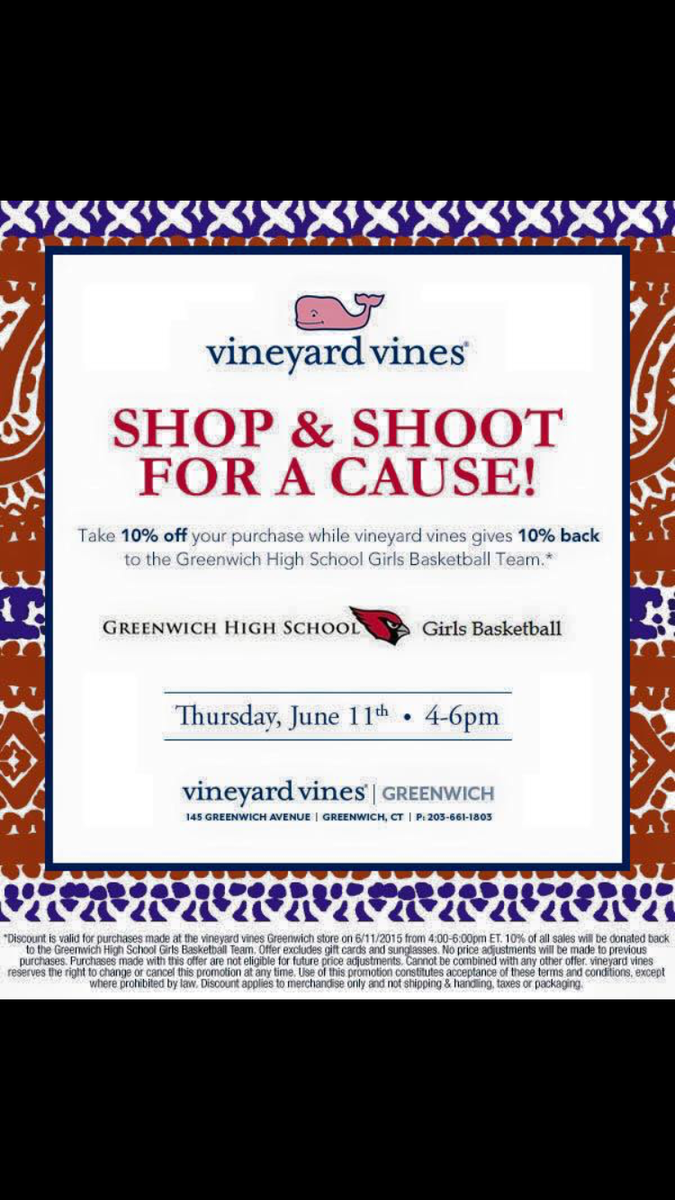 GhsBball's tweet photo. PLEASE COME TO VINEYARD VINES IN GREENWICH FROM 4-6 TODAY TO HELP RAISE MONEY FOR GHS GIRLS BBALL!!! http://t.co/MXVgRwxmJT