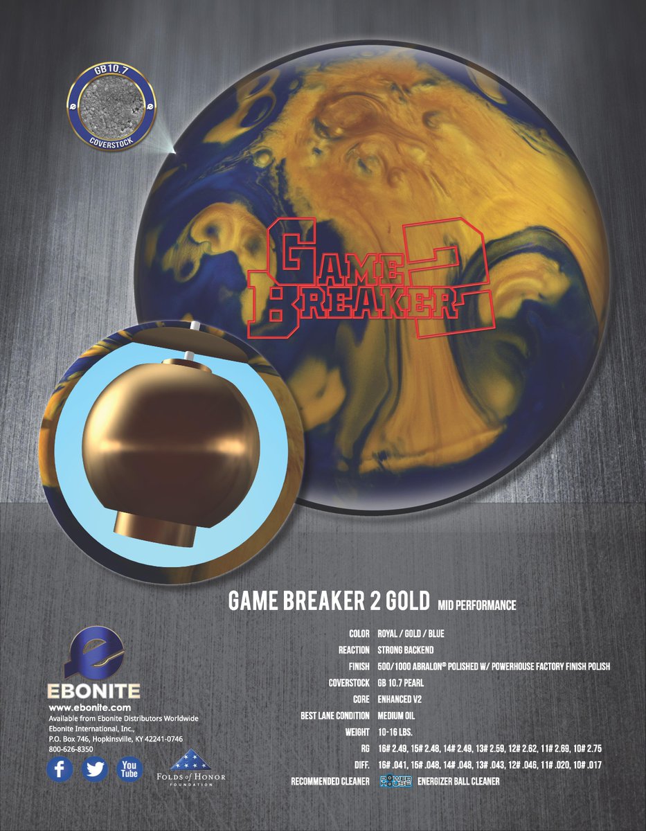 EboniteBowling's tweet image. Who's ready for the Game Breaker 2 Gold? Cleaner through the fronts than the original GB2. #Ebonite #Gold
