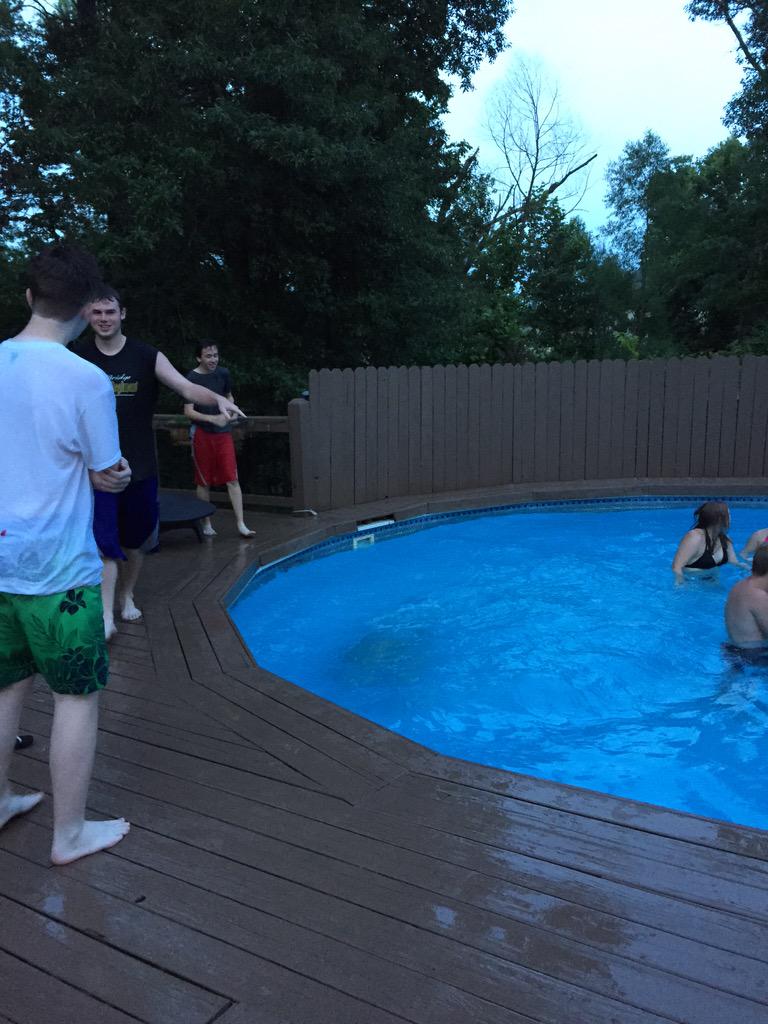 RBHS_Baritones's tweet photo. Kicking it at the @RBHS_Trumpets poker night. Throwing people in the pool is the new #h2oohyeah http://t.co/pMMLlDYWDV