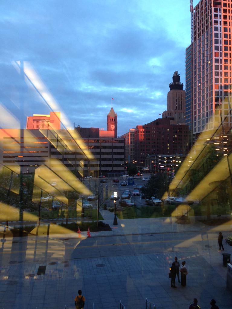 IanSBronson's tweet photo. Sunset from inside the Hennepin County Library. http://t.co/6u53dOd0Dx