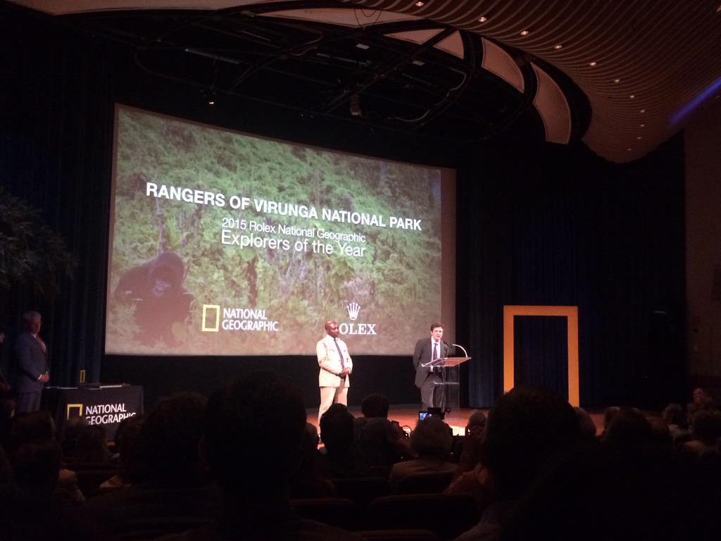 kaityarnall's tweet photo. Explorers of the year given to 400 rangers of Virunga National Park. Accepted by Emmanuel de Merode. #LetsExplore http://t.co/hIijBzGI9z