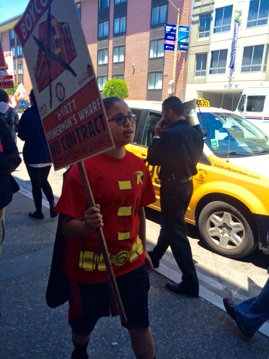 stupendousfish's tweet photo. Superheroes for justice @SFHyattAtWharf! #1u #boycott #SoNotSF http://t.co/4wtBEumi6P