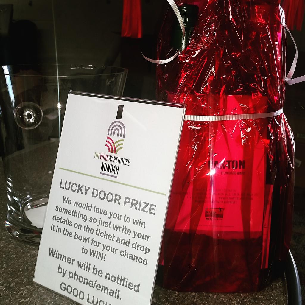 TerrificBWine's tweet photo. Lucky Door Prize! Pop your details in the jar to win! #friday Thanks for the wines @paxtonwines #nundah #wine http://t.co/ZzXbFSPm4U