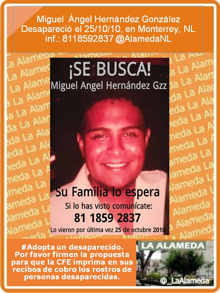 AlamedaNL's tweet photo. #Tebuscamos Miguel Ángel Hernández González, 22 años, 25/10/10 #Monterrey #NL inf.: 8118592837 @LaAlamedaMor @Cicmty http://t.co/LnIXeJMjxC
