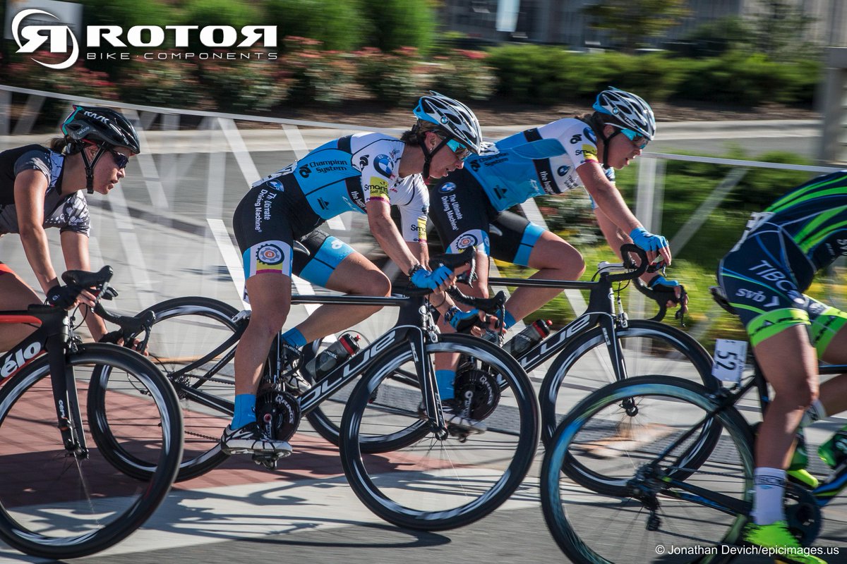 We love this shot of <a href="/lizar/">LizaRachetto</a> &amp; <a href="/EricaZaveta/">EricaZaveta</a> of Team @BMWHappyTooth cornering at <a href="/WSCycling/">WSCyclingClassic</a> w/ROTOR Q-Rings &amp; POWER!