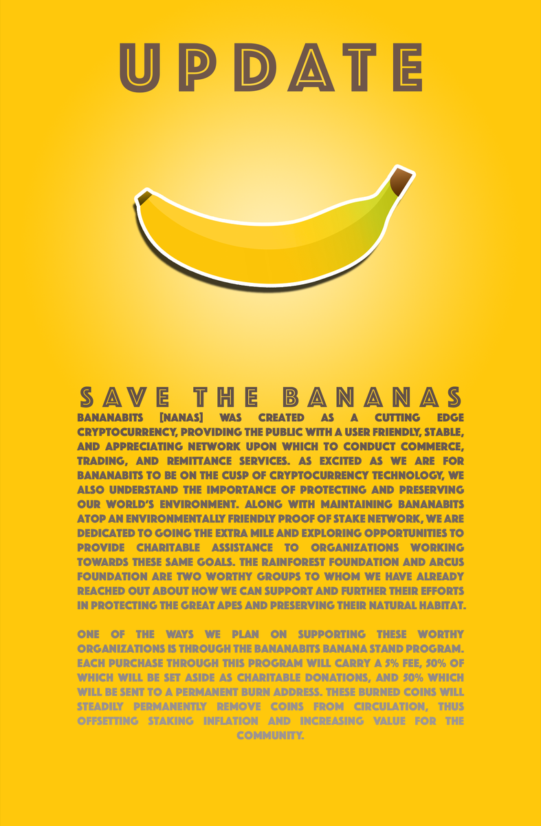 bananabitscoin's tweet photo. RT &amp; FAV to enter 1,000 $NANAS giveaway. New update posted! Go Bananas! Deadline Friday 10PM
https://t.co/2u567wXvmB http://t.co/7uEk8S3ALd