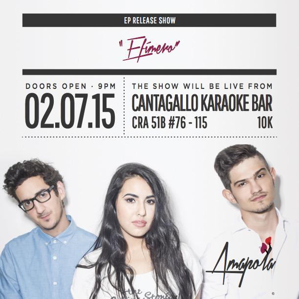 Amapolaband's tweet photo. AMAPOLA el 02 de JULIO lanzará su EP "Efímero" en @cantagallo_bar. ¡LOS ESPERAMOS ALLÁ! 🌺 http://t.co/tDrGPlTDsC