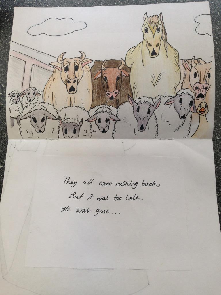 StAnnes_Eng's tweet photo. Another highly creative response to 'Animal Farm' by Sophia in Year 9 - a picture storybook. Amazing! http://t.co/4bAFzNvHQ5