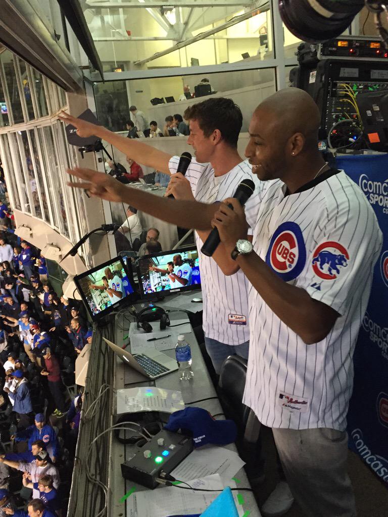 Cubs's tweet photo. .@USASwimming National Team members @CullenJones &amp; @conorjdwyer led tonight's stretch. http://t.co/nYU0jqCi66