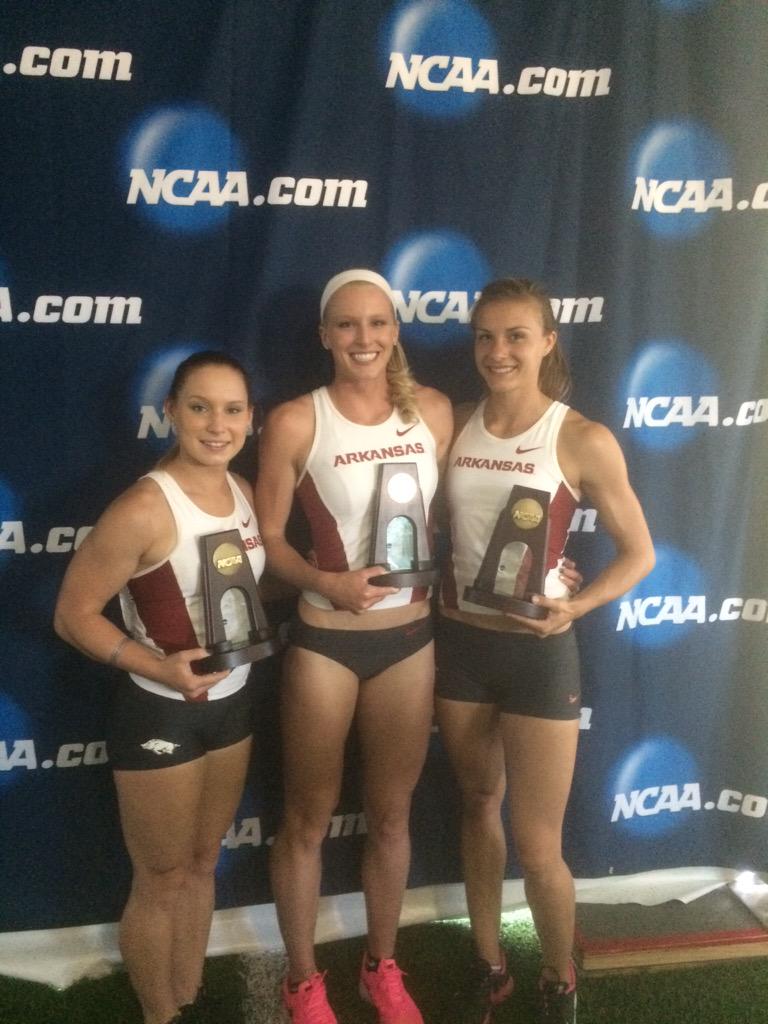 RazorbackTFXC's tweet photo. @SandiCheeks15 @imavoss @PV_Desiree cleaned up! Way to dominate the #NCAATF #PV podium ladies! Give em a big #WoooPig http://t.co/3qqJ6g6q0F