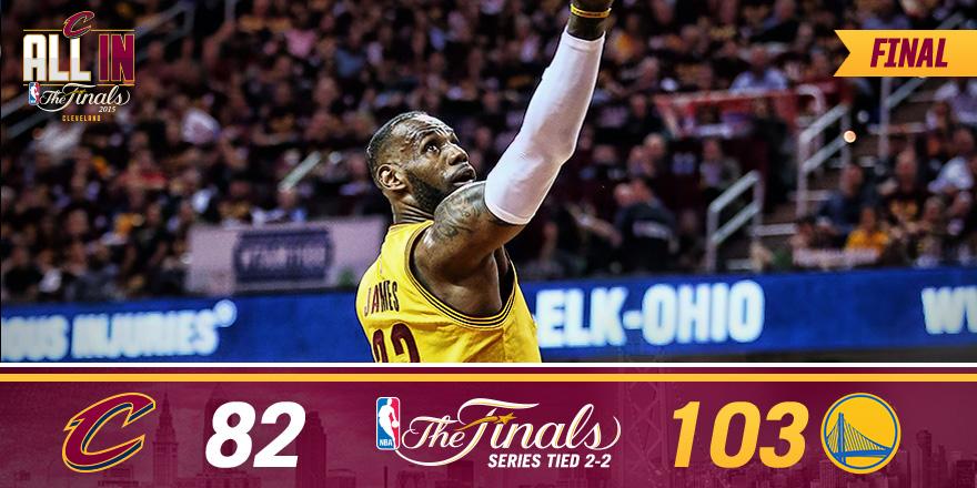 cavs's tweet photo. This #NBAFinals is far from over, #CavsNation. We're back to work tomorrow. #ALLinCLE
LBJ: 20pts, 12reb, 8ast. http://t.co/U2rnBNDOU1