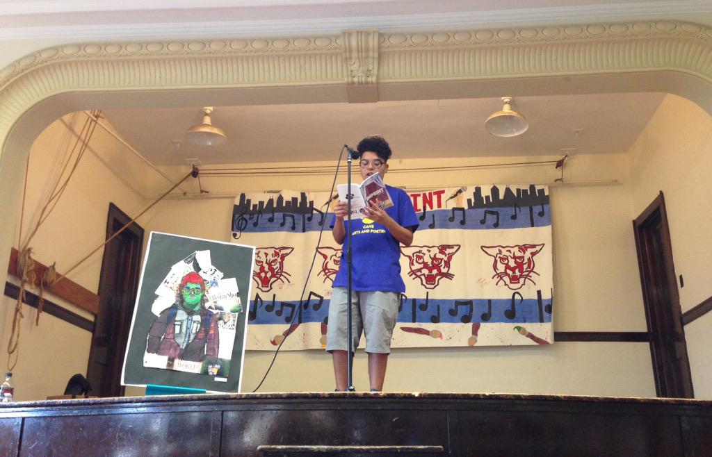 ArtDeptB52's tweet image. Vlad Guzman went full ogre on stage spitting some words. @ChiAcadHS #imprint2015
