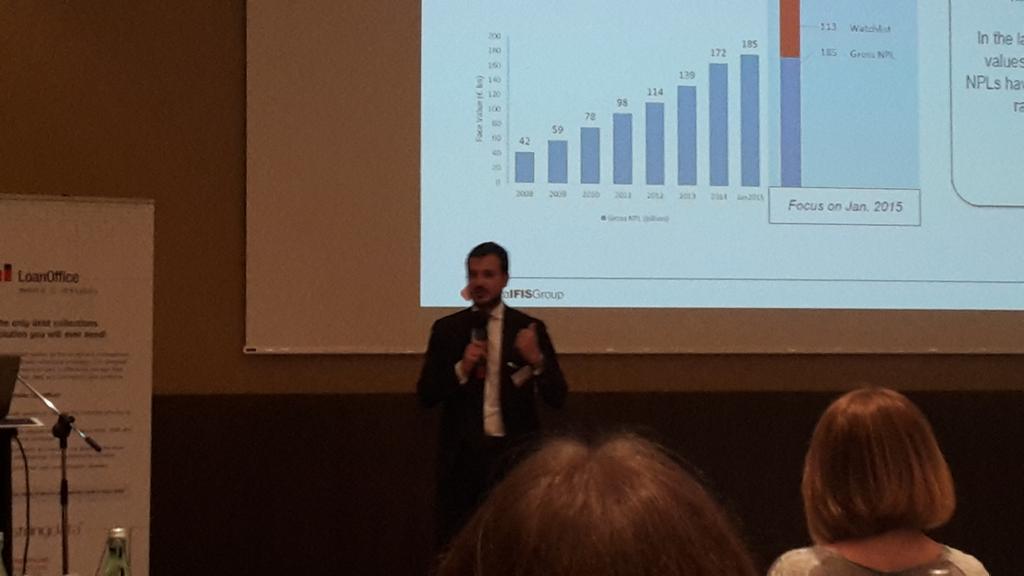FrancoPace82's tweet photo. @francdemarco speaking about #bancaifis in Italian #NPL market at #smithnovak collections europe 2015 at Wein http://t.co/Cvv7ifdEbt