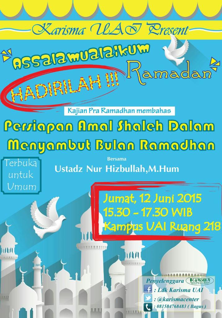 KarismaCenter's tweet photo. Menyambut ramadhan, ikut kajian yuk HARI INI ba'da ashar di ruang 218. Ajak sahabat lain ya! cc : @UAlazhar http://t.co/ju6ij9r6S2