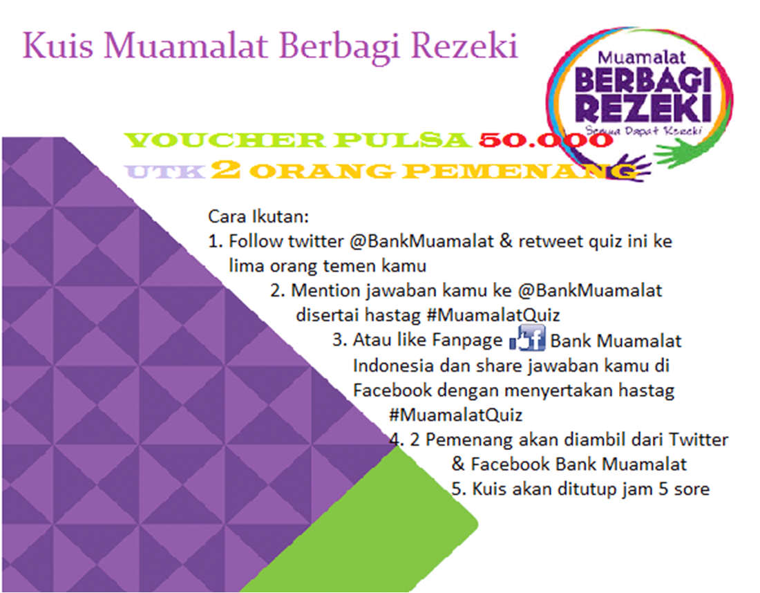 BankMuamalat's tweet photo. Pertanyaan kuis hari ini adalah, Sebutkan 3 fitur yg tersedia di layanan Bank Muamalat Mobile! #MuamalatQuiz http://t.co/11uVccPC7A